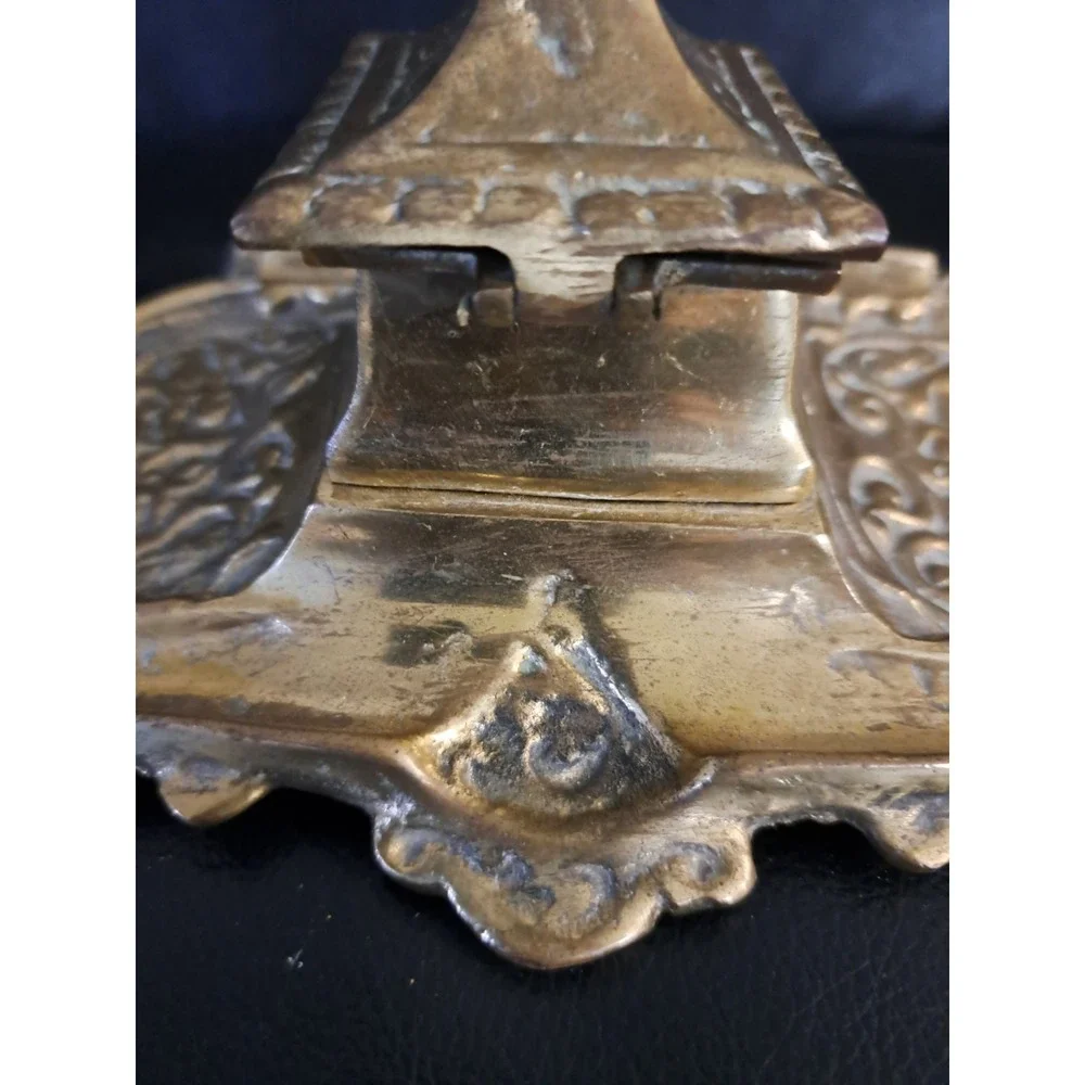 Vintage Brass Metal Ornate Inkwell Made‎ In Japan